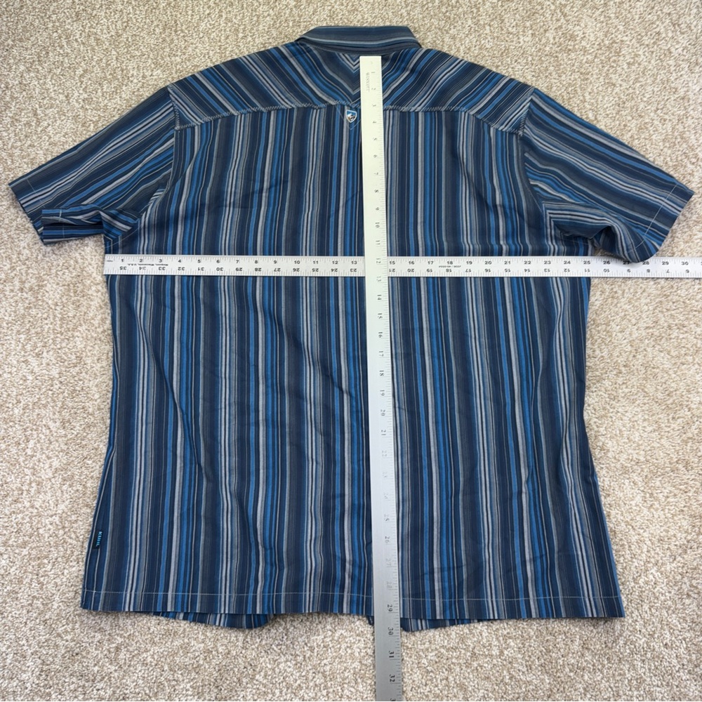 Kuhl Blue Casual Button Up Shirt with Chevron Stripes Mens size XL - Picture 6 of 11